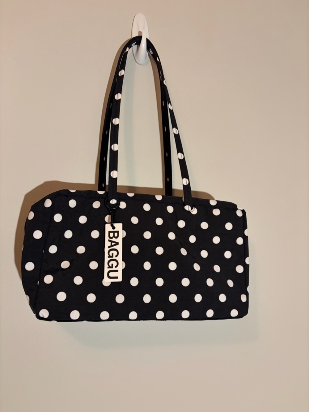 BAGGU Black and White Polka Dot Medium Bowler Bag